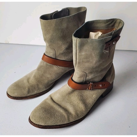 Coach Amy Womens Boots 9.5 B Taupe Gray Suede Moto Boho Casual Biker - Picture 3 of 13